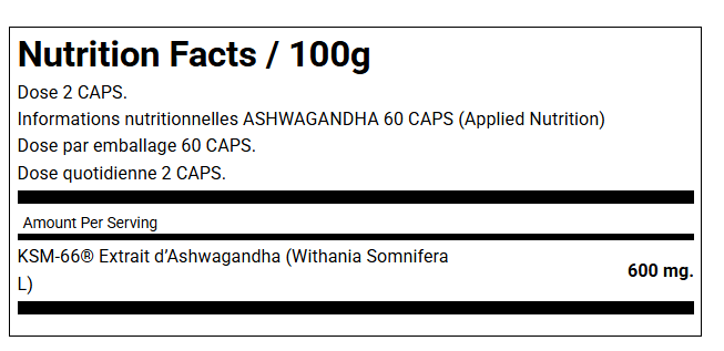 ASHWAGANDHA KSM-66 APPLIED NUTRITION 60CAPS