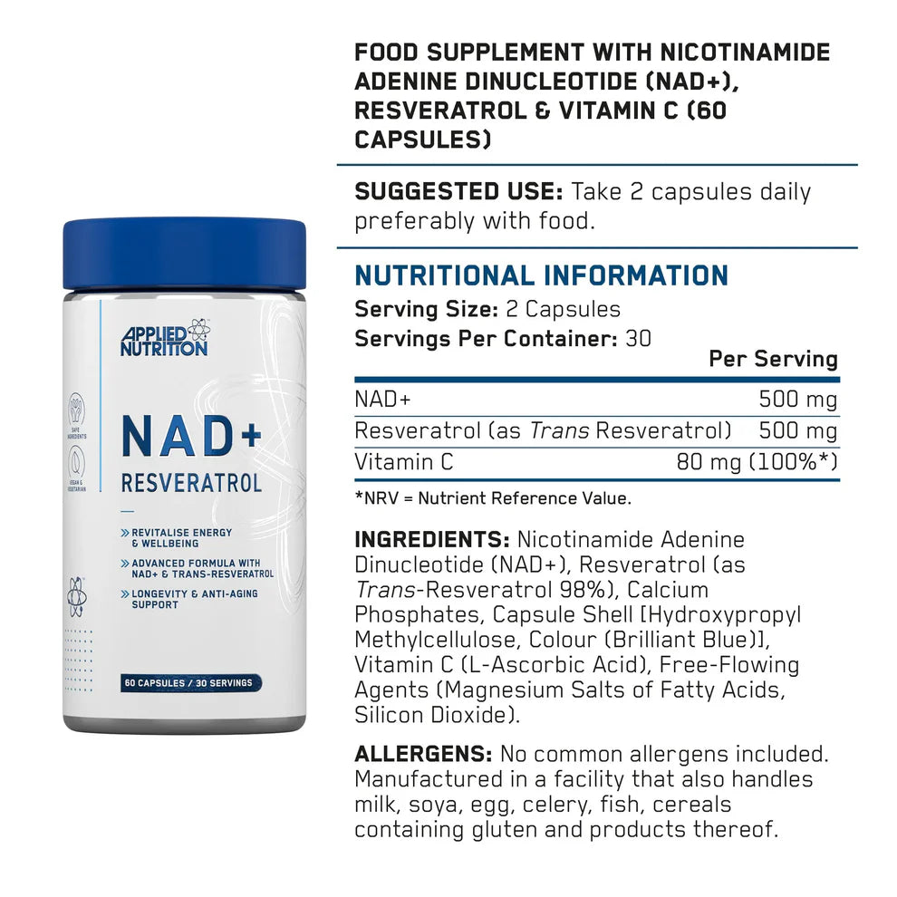 NAD+ RESVERATROL APPLIED NUTRITION 60 CAPS
