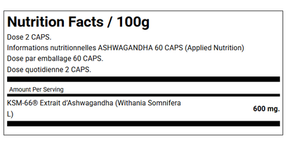 ASHWAGANDHA KSM-66 APPLIED NUTRITION 60CAPS